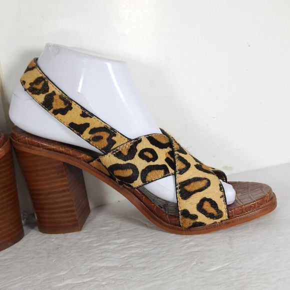 SAM EDELMAN Women's Ivy US8,5M Leather Animal Print CrisCross Slingback Sandals - Picture 7 of 14